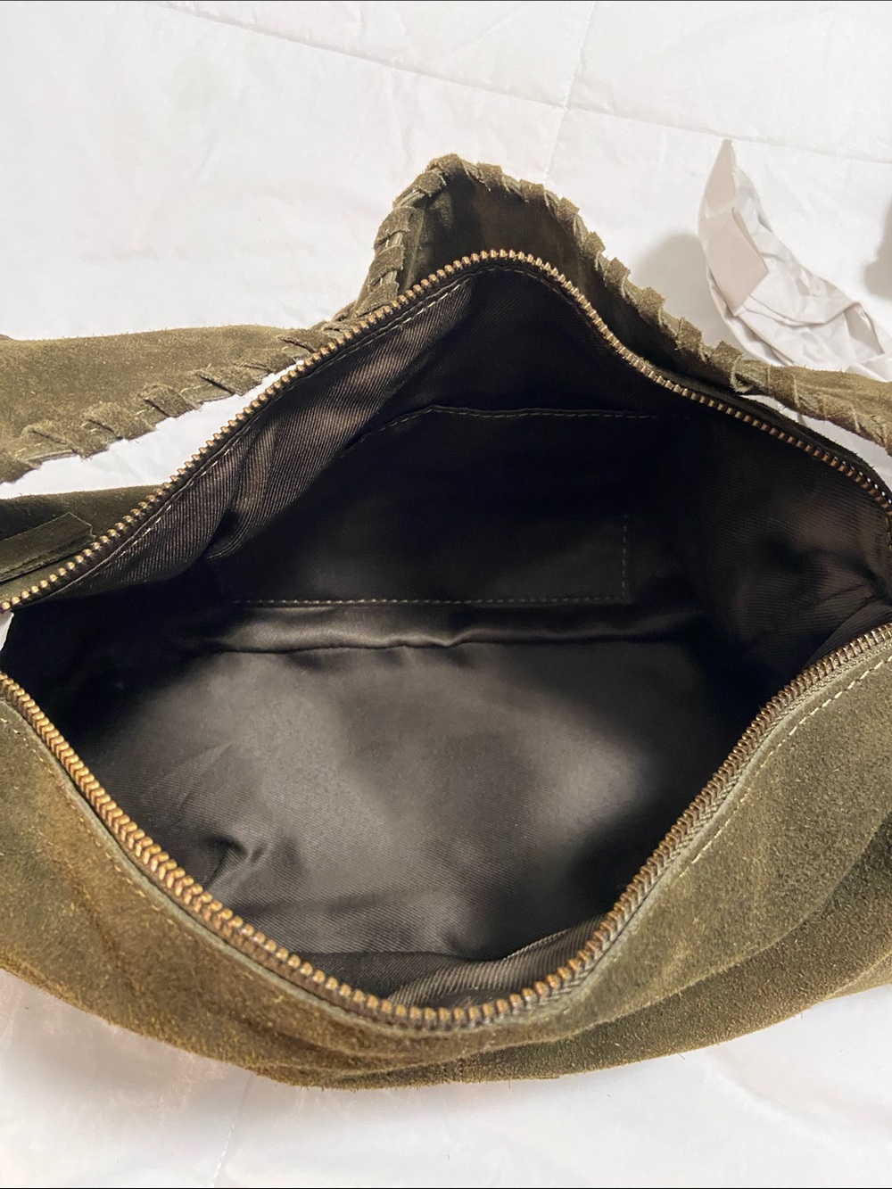 Haute Hippie Olive Green Braided Suede Hobo Shoulder Bag - Picture 13 of 15